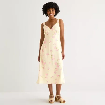 By & By By&by Womens Juniors Sleeveless Floral Midi Slip Dress In Neutral