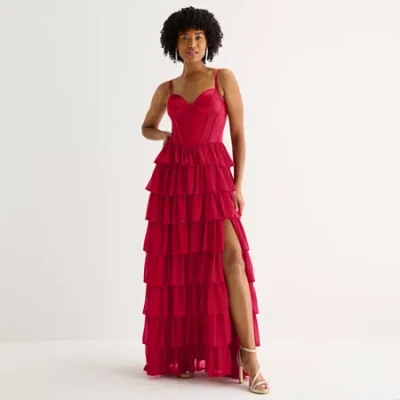 By & By By&by Womens Juniors Sleeveless Satin Ball Gown In Red