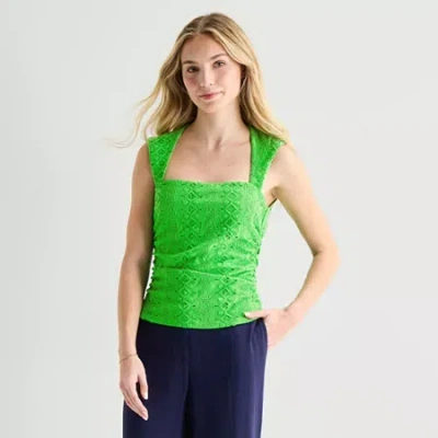 By & By By&by Womens Juniors Square Neck Sleeveless Tank Top In Green