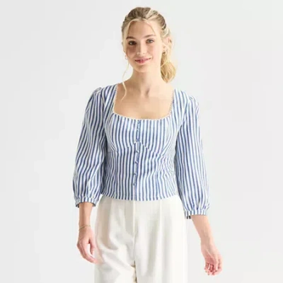 By & By By&by Womens Juniors Straight Neck Long Sleeve Blouse In Blue