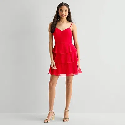 By & By By&by Womens Juniors Sweetheart Neck Sleeveless Fit + Flare Dress In Red