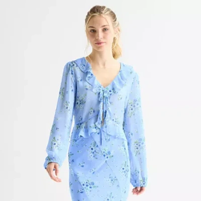 By & By By&by Womens Juniors V Neck Long Sleeve Blouse In Blue