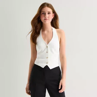 By & By By&by Womens Juniors V Neck Sleeveless Vest In White