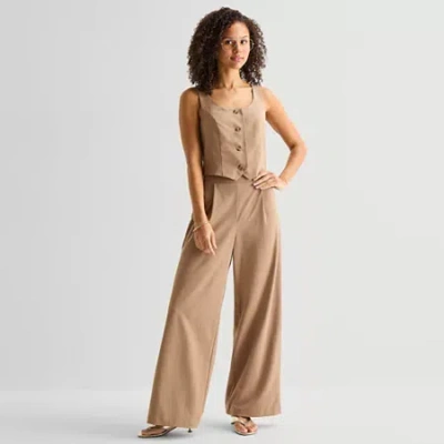 By & By By&by Womens Wide Leg Flat Front Pant In Brown