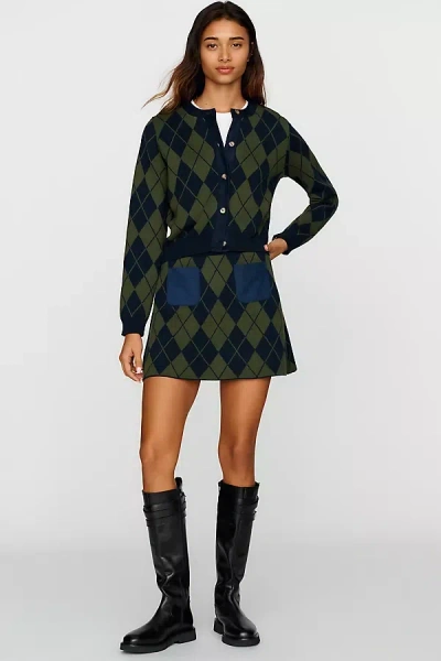 By Anthropologie 100% Cotton Argyle Mini Skirt In Green