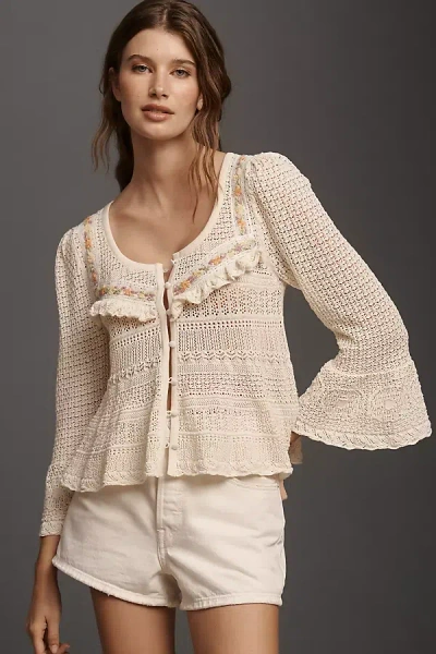 By Anthropologie 100% Cotton Bell-sleeve Sweater In Neutral