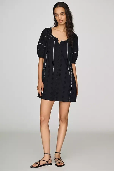 By Anthropologie 100% Cotton Eyelet Mini Dress In Black