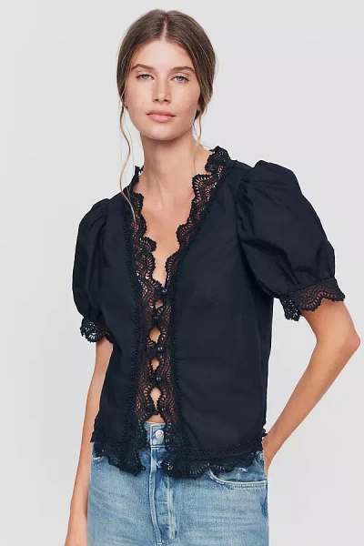 By Anthropologie 100% Cotton Lace Blouse In Black