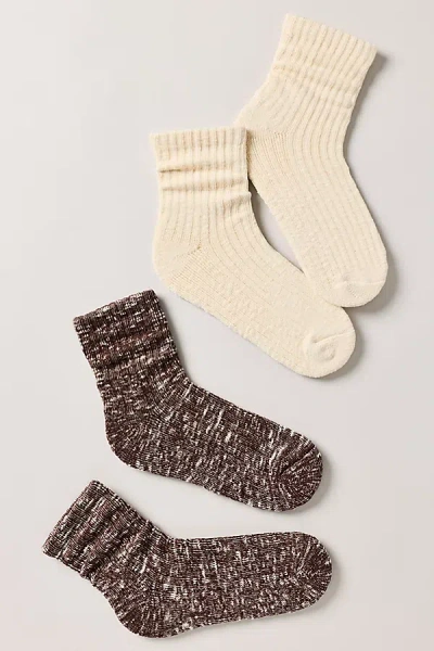 By Anthropologie 100% Cotton Speckled Crew Socks, Set Of 2 In Ivory
