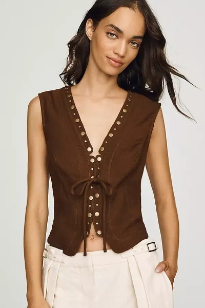 By Anthropologie 100% Cotton Studded Vest Top In Brown