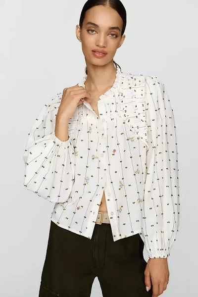 By Anthropologie 100% Cotton Swing V-neck Blouse In White