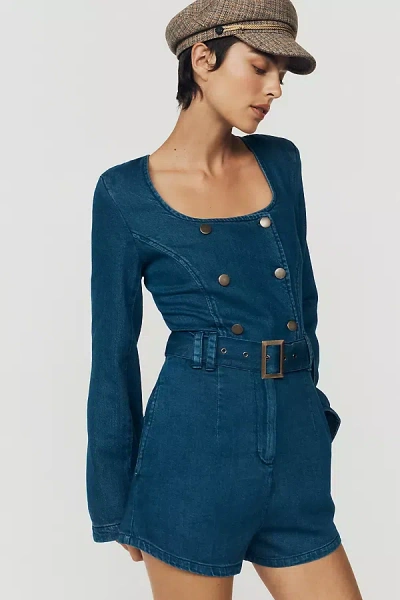 By Anthropologie 100% Cotton Tailored Denim Playsuit In Blue