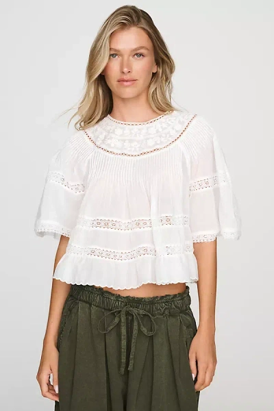 By Anthropologie 100% Cotton Tiered Swing Blouse In White