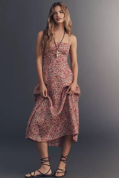 By Anthropologie 100% European Linen Strappy Midi Dress In Multi