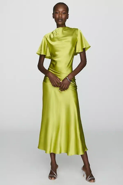 By Anthropologie 100% Silk Midi Dress In Green