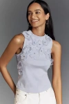 By Anthropologie 3-d Floral Applique Sleeveless Top In Purple