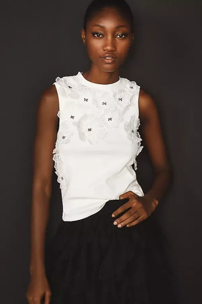 By Anthropologie 3-d Floral Applique Sleeveless Top In White