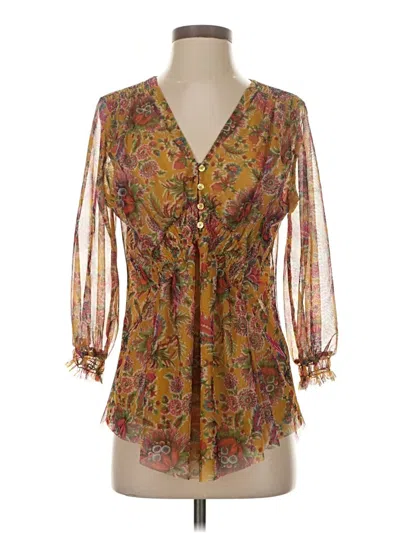 Pre-owned By Anthropologie 3/4 Sleeve Blouse In Gold