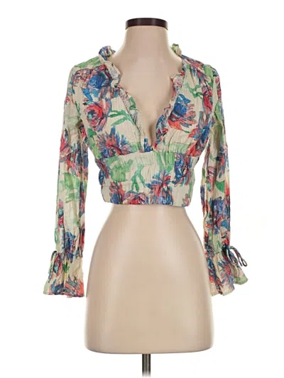 Pre-owned By Anthropologie 3/4 Sleeve Blouse In Green