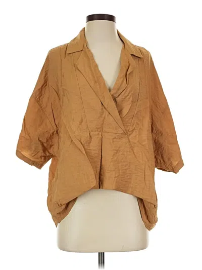 Pre-owned By Anthropologie 3/4 Sleeve Button Down Shirt In Tan