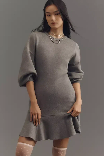 By Anthropologie 3/4 Sleeve Ruffled Knitted Dress In Grey