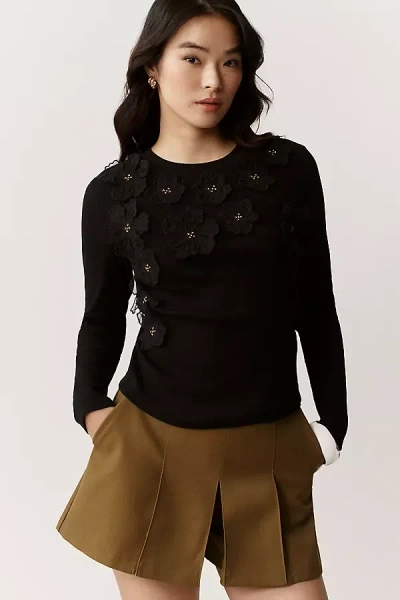 By Anthropologie 3d Floral Crew-neck Sweater In Multi