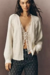 By Anthropologie 3d Floral Embroidered Cardigan Sweater In White