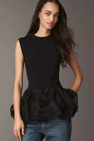 By Anthropologie 3d Floral Peplum Top In Black