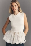 By Anthropologie 3d Floral Peplum Top In White