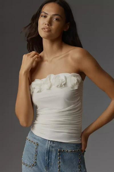 By Anthropologie 3d Floral Tube Top In White