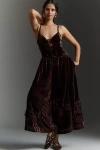 By Anthropologie 3d Floral Velvet Jumpsuit In Brown