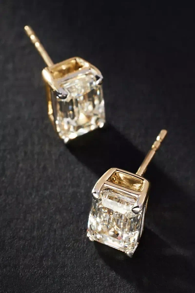 By Anthropologie 4ct Emerald-cut Diamond Post Earrings In Gold