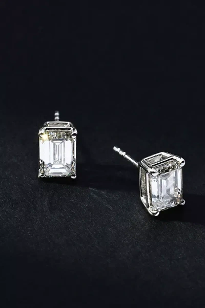 By Anthropologie 4ct Emerald-cut Diamond Post Earrings In Silver