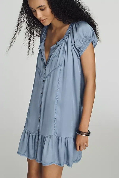By Anthropologie Amber Short-sleeve Silken Mini Dress In Blue