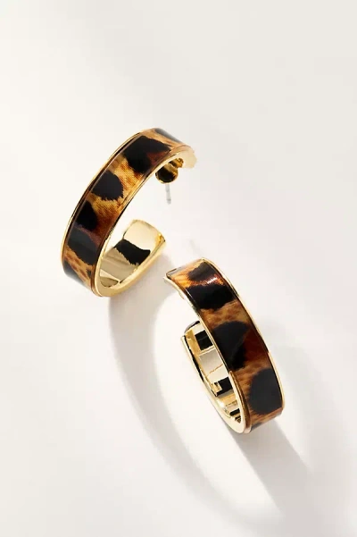 By Anthropologie Animal Print Large Hoop Earrings In Brown