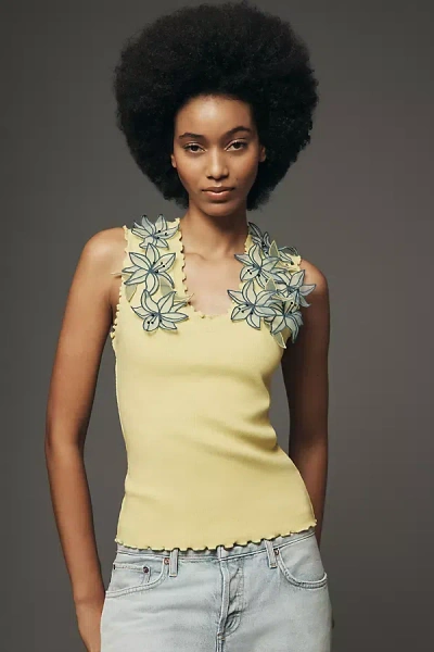 By Anthropologie Applique Floral Tank Top In Green