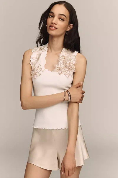 By Anthropologie Applique Floral Tank Top In Neutral