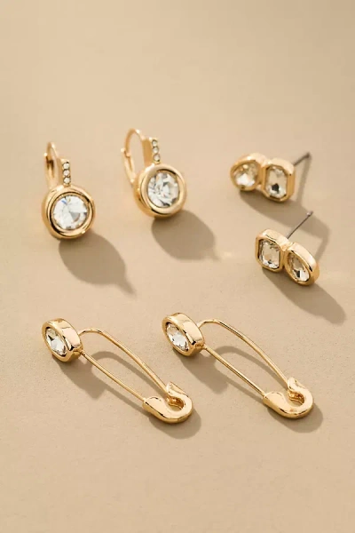 By Anthropologie Assorted Crystal Earrings, Set Of 3 In Gold