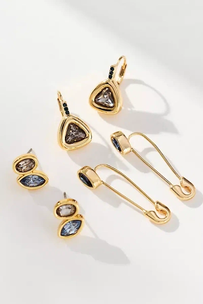 By Anthropologie Assorted Crystal Earrings, Set Of 3 In Gold