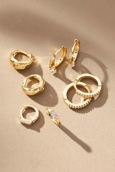 By Anthropologie Assorted Huggie Hoop Earrings, Set Of 4 In Gold