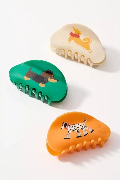 By Anthropologie Assorted Icon Hair Claw Clips, Set Of 3 In Green