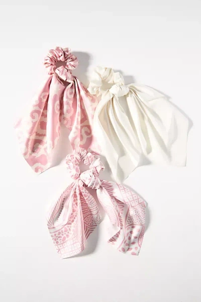 By Anthropologie Assorted Patterned Hair Scarf Scrunchies, Set Of 3 In Pink