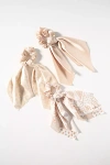 By Anthropologie Assorted Patterned Hair Scarf Scrunchies, Set Of 3 In White
