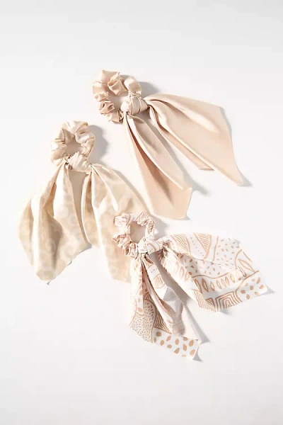 By Anthropologie Assorted Patterned Hair Scarf Scrunchies, Set Of 3 In White