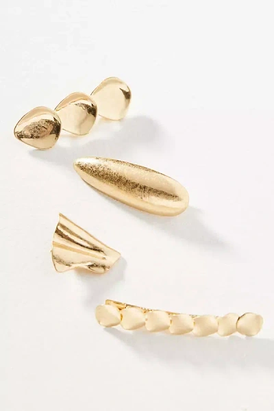 By Anthropologie Assorted Scalloped Barrettes, Set Of 4 In Gold
