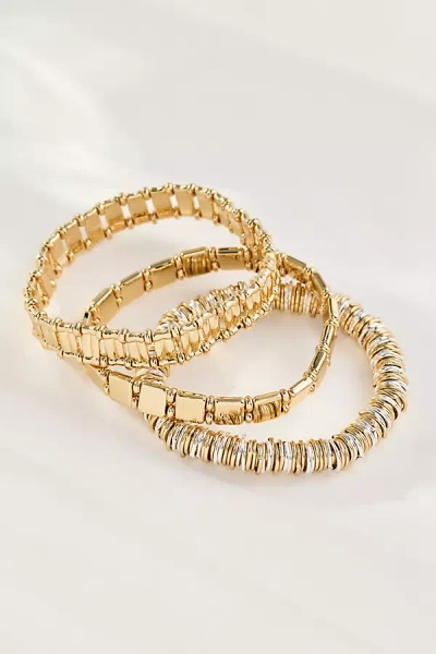 By Anthropologie Assorted Stretch Bracelets, Set Of 3 In Gold