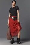 By Anthropologie Asymmetric Drop-waist Lace Midi Skirt In Burgundy