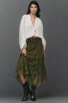 By Anthropologie Asymmetric Drop-waist Lace Midi Skirt In Green