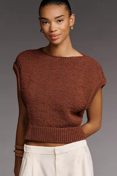 By Anthropologie Asymmetric Short-sleeve Sweater In Brown