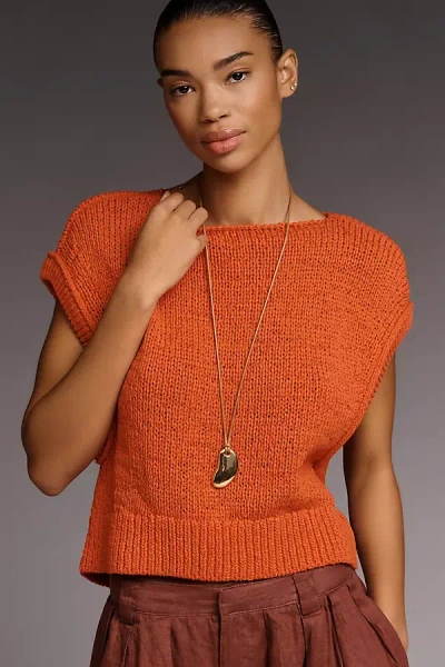 By Anthropologie Asymmetric Short-sleeve Sweater In Pink